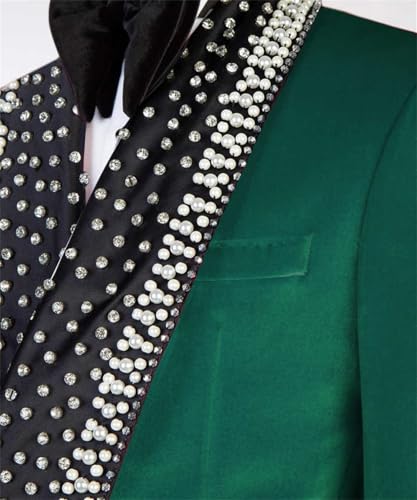 2 Pieces Velvet Men Suit Shawl Lapel Shiny Rhinestone with Belt Slim Fit Blazer Jacket Pants for Prom,Party,Dinner3