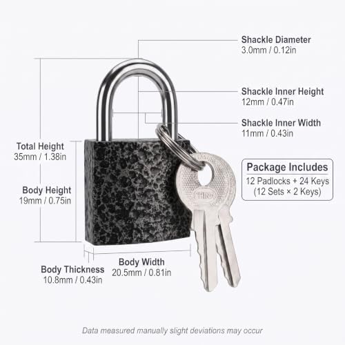Image of 12 Pcs Mini Suitcase Locks with Different Keys Small Keyed Padlocks(Black) | Toolbox Backpack Boxes Travel Bags Locker Locks