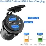 Linkstyle 4 Ports USB Car Charger Socket, Dual 30W PD & Dual 18W QC3.0 Ports, Car USB Power Outlet with LED & Switch for 12V/24V RV Boat