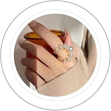Vintage Pearl Ring Stacking Pearl Cluster Rings Adjustable Open Full Finger Ring Trendy Personality Pearls Statement Prom Jewelry for Women