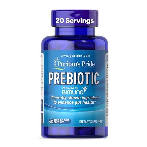 Puritans Pride Prebiotics for Men and Women Powered by Bimuno Dietary Supplement for Advanced Gut Health Helps to Alleviate Bloating 60 Rapid Release Capsules