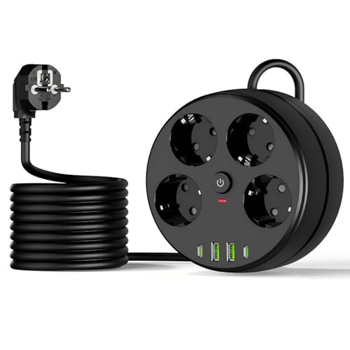 Multiprise Ronde 4 Prises avec USB-C,multiprise avec Interrupteur,Câble 2m