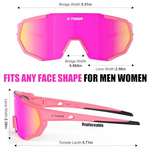 X-TIGER Polarized Sports Sunglasses with 5 Interchangeable Lenses,Mens Womens Cycling Bike Glasses,Baseball Running Fishing Golf Driving Sunglasses