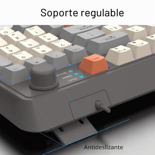 Miniatura 3 de Lancoon Teclado Compacto Con Cable Para Juegos Con 94 Teclas Mecánico 3 Colores Mezclados Efecto De Iluminación Fresco Soporte Ajustable Función Multimedia Para Ordenador Pc Gris