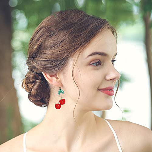 T-Ztoss 18K Gold Plated Vintage 3D Red Big Cherry Charm& Green Crystal Leaf Fruit Tassel Women Hook Dangle Drop Earrings For Women Friends Girls (Cherry Earrings) #TOP3