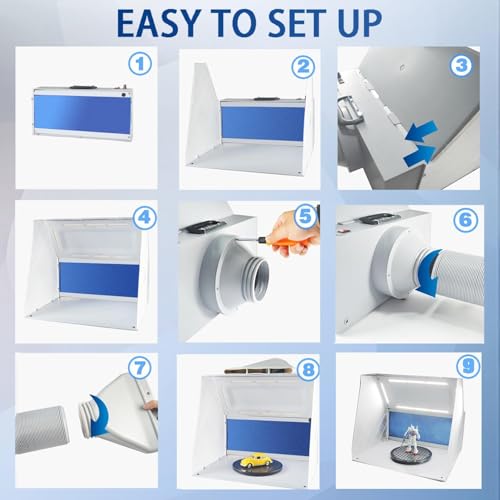 Miniatura 8 de Abest Cabina Pintura Aerógrafo, Potente Ventilador Ajustable Y 4 Luces Led, Filtro De 2 Capas Con Bandeja Giratoria De 7,5 , 16 Palos De Cocodrilo Para Pintura, Modelismo Y Artesana