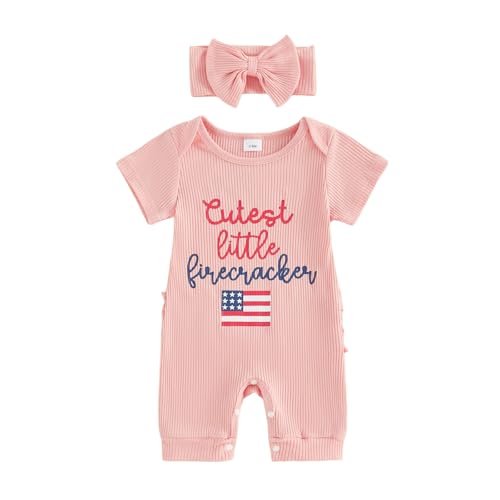 SZMBCMYXRZY 4th of July Baby Girl Clothes Summer Newborn Outfit American Flag Romper Jumpsuit Usa Infant Girl Clothes (4th of July Baby Girl Bodysuit, 0-3 Months)