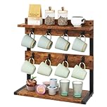 IBUYKE Rustic Coffee Mug Holder Stand, 2 Tier Countertop Tree With Storage Base, Vintage Holder Rack for Kitchen, Holds 8 Mugs, Rustic Brown TBJ002H