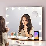 LUXFURNI Vanity Mirror with Makeup Lights, Large Hollywood Light up Mirrors w/ 18 LED Bulbs Tabletop
