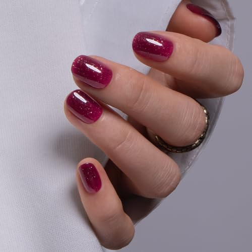 Image of CurvLife Extra Short Square Press On Nails, Burgundy, Berry Prism, Soft Gel