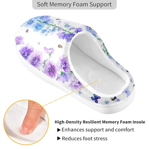 JUNZAN Sweet Delphinium White Mens House Cotton Slipper Non Skid Memory Foam House Shoes for Hotel Birthday Presents 6-72