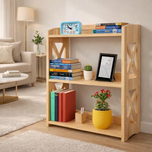 Image of Wooden 3 Tier Bookshelf, Small Wood Bookcase Storage Shelf, Open Shelf Organizer for Bedroom, Living Room and Office (Natural, 3 Tier)