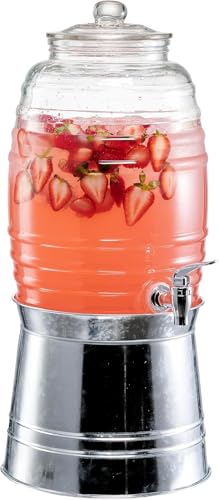Image of Style Setter Oak Grove Glass Beverage Dispenser with Stand - 2.5 Gallon Drink Dispenser with Galvanized Base & Leak-Proof Acrylic Spigot - Birthday, Wedding, Party Drink Dispenser with Stand