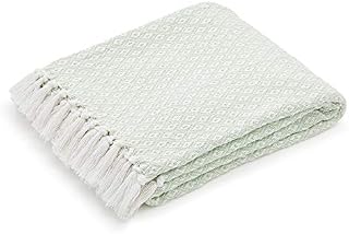 Americanflat Omala Seafoam and White Mini Diamond Cotton Blanket Throw with Fringe