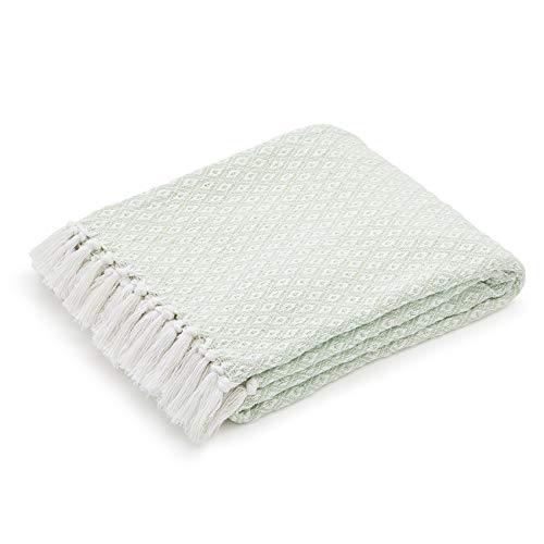 Americanflat Omala Seafoam and White Mini Diamond Cotton Blanket Throw with Fringe