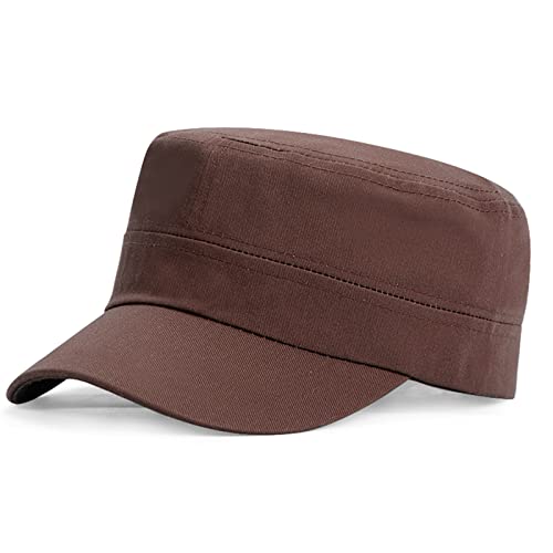 Baynetin Unisex klasyczna czapka wojskowa płaski top zwykły kapelusz, regulowane modne wojskowe czapki sportowe, czapka kadeta, oddychające czapki outdoorowe, Brązowy, Rozmiar uniwersalny