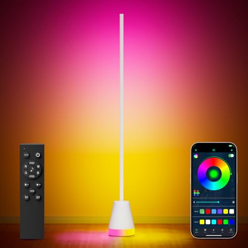 Keepsmile Smart RGB LED Corner Floor Lamp,172 LEDs Bright Standing Lamps for Living Room with APP and Remote,Modern Floor Lamp with Music Sync and 16 Million Colors, Ambient Lighting for Bedroom White by Keepsmile - Used condition - US$35.94