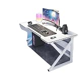Andulaゲーミングデスクパソコンデスク 机 木製天板 金属合金脚 K型デザイン （固定） pcデスク 勉強机 学習デスク 組立簡単 省スペース 賃貸対応 クラシックスタイル (白+白架80*60です。) [並行輸入品]