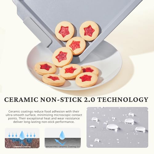 BRONYPRO Non Stick Ceramic Baking Sheet Pan Set of 3, Non Toxic Cookie Sheets (PFOA/PTFE Free), Aluminized Steel Oven Trays with Silicone Handles, Rust-Resistant, Warp-Resistant to 500°F, Light Gray by BRONYPRO - Image 4
