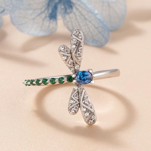 White Gold Plated Cubic Zirconia Stylish Dragonfly Statement Ring Personalized Accessory Ideal for Women's Daily Casual Wear Party Holiday Anniversary Love Jewelry Gift3