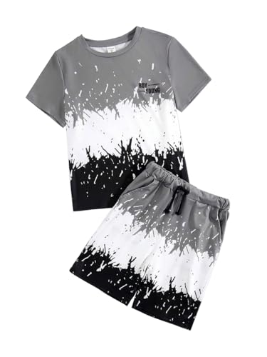 Kids Tween Boy Casual Clothing Set Letter Graphic Colorblock Tee +Shorts Summer Clothing Set