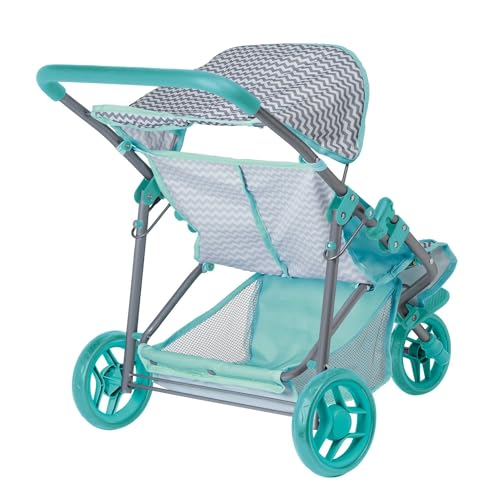 Adora Stylish Zig Zag Jogger Doll Stroller, Convertible Sun Cover, Doll Accessory Storage, Fits Most Plush Toys, Stuffed Animals Up to 16 for Ages 3 and Up - Aqua Green Handle by Adora - Image 2