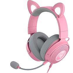 Razer Kraken Kitty V2 Pro Wired RGB Headset: Interchangeable Ears (Kitty, Bear, Bunny) – Stream Reactive Lighting – Detachable HyperClear Cardioid Mic – 50mm Drivers – 7.1 Surround Sound – Quartz Pink