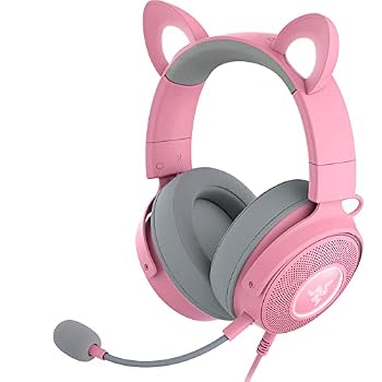 Razer Kraken Kitty V2 Pro Wired RGB Headset: Interchangeable Ears (Kitty, Bear, Bunny) - Stream Reactive Lighting - Detachable HyperClear Cardioid Mic - 50mm Drivers - 7.1 Surround Sound - Quartz Pink