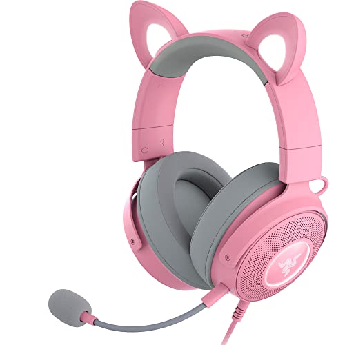 Razer Kraken Kitty V2 Pro Wired RGB Headset: Interchangeable Ears (Kitty, Bear, Bunny) - Stream Reactive Lighting - Detachable HyperClear Cardioid Mic - 50mm Drivers - 7.1 Surround Sound - Quartz Pink by Razer - Used condition - CA$117.11