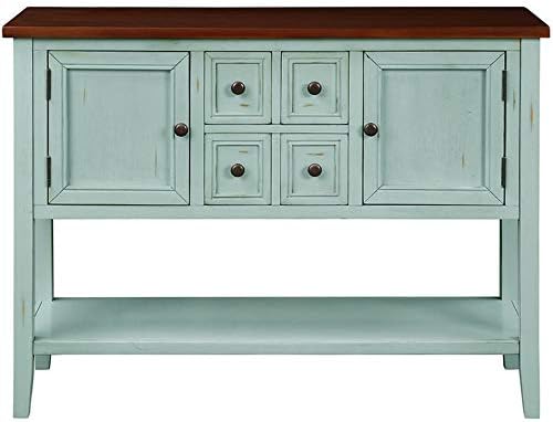 Peciafy Console Table Buffet Sideboard Sofa Table with Bottom Shelf, 6 Drawers for Living Room, Easy Assemble Sideboard Table, Antique Blue
