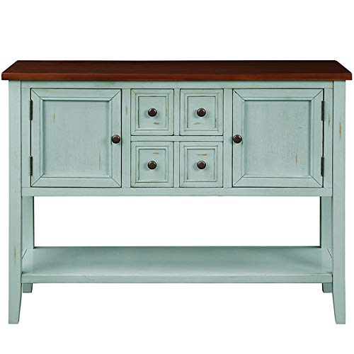 Peciafy Console Table Buffet Sideboard Sofa Table With Bottom Shelf, 6 Drawers For Living Room, Easy Assemble Sideboard Table, Antique Blue #TOP1
