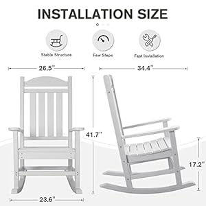 Devoko Resin Rocking Chair Plastic Outdoor Indoor Patio Rocker Chair High Back All Weather Rocker for Patio Backyard Porch Garden White