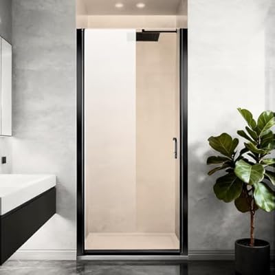 Pivot Glass Shower Door 34" W x 72" H,1/4" (6mm) SGCCTempered Glass,Swing Frameless 34 inch Shower Door, Adjustable and Reversible Installation Hinged Small Single Door with Stainless Steel Handle