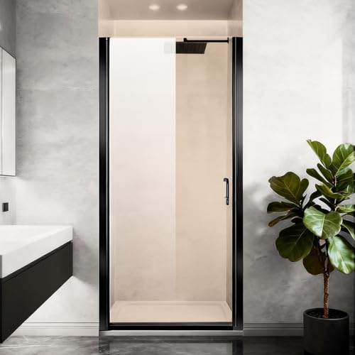 Pivot Glass Shower Door 34" W x 72" H,1/4" (6mm) SGCCTempered Glass,Swing Frameless 34 inch Shower Door, Adjustable and Reversible Installation Hinged Small Single Door with Stainless Steel Handle
