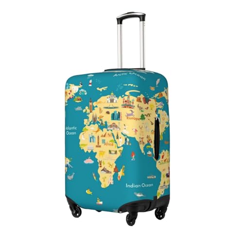 World Map With Landmarks Luggage Cover Washable Elasticated Luggage Covers for Suitcase TSA Approved Stylish Scratch Resistant Luggage Case Protector2