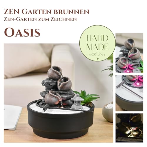 Zimmerbrunnen für den Garten, Zen, Wasserfall, Glas, buntes LED-Licht, Dekoration für entspannte Atmosphäre, Garten, Zen weißer Sand, Tischbrunnen, geschlossener Kreislauf, H21 cm – Oasis Zen'Light