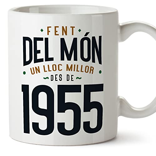 MUGFFINS Tazas 1955 Cumpleaños - En Catalán - Fent del Món un Lloc Millor - 11 oz / 330 ml - Regalo original y divertido