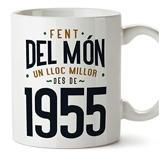 MUGFFINS Tazas 1955 Cumpleaños - En Catalán - Fent del Món un Lloc Millor - 11 oz / 330 ml - Regalo original y divertido