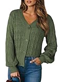 Dokotoo Women's Open Front Cardigans Casual Long Sleeve Lightweight Cardigan Sweaters Loose V Neck Crochet Knit Green Jacket X-Large