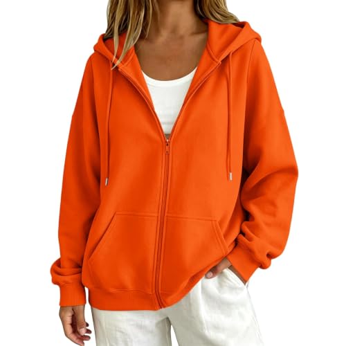 Image of Xinaroue 2026 Womens Hoodie, Oversized Zip Up Hoodies for Women Uk Orange