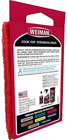 Weiman Cook Top Scrubbing Pads Gently Clean and Remove Burned-on Food from All Smooth Top and Glass Cooktop Ranges, 3 reusable pads