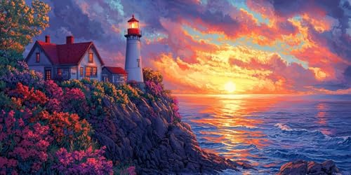 Broderie Diamant Complète Phare de Mer 100x200cm C-64 pour Décoration Murale Maison