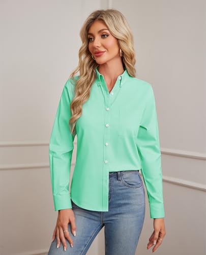 Image of siliteelon Button Down Shirts for Women Oxford Shirt Long Sleeve Classic Wrinkle Free Business Dress Shirts Work Office