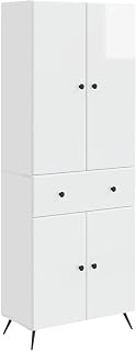 2-Teiliges Wohnzimmer Möbelset in Hochglanz Weiß, Modulare Wohnwand mit 4 Regalen, 4 Türen & 1 Schublade, Modernes Design Set mit Ergonomischer Rückenlehne für Zuhause & Esszimmer