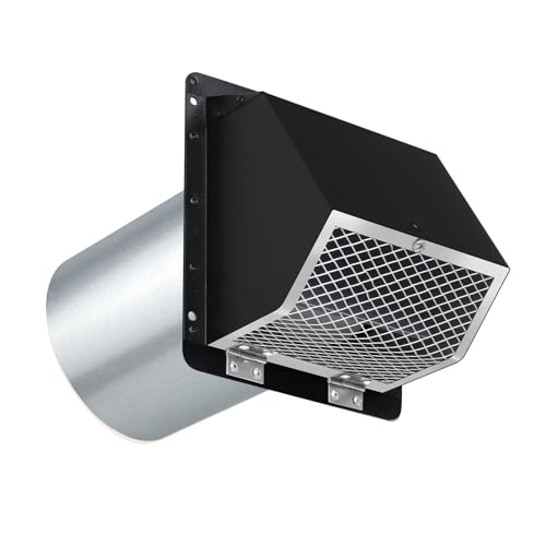Dryer Vent Cover Outside,6 Inch Hooded Wall Vent with Screen&Damper,6"Vent Cover Exterior Vent Hood Wall Exhaust Vent Cover Cap for Kitchen Exhaust/Range Hood/Outdoor Air Vent,Galvanized Steel,Black
