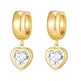FILMOON Pendientes de aro de oro para mujer, con forma de corazón y cristal, chapados en oro de 14 quilates, joyería de moda para ella