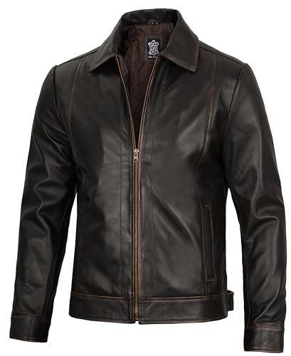 Image of Decrum Vintage Style Mens Leather Jacket - Real Lambskin Classic Shirt Collar Leather Jackets for Men