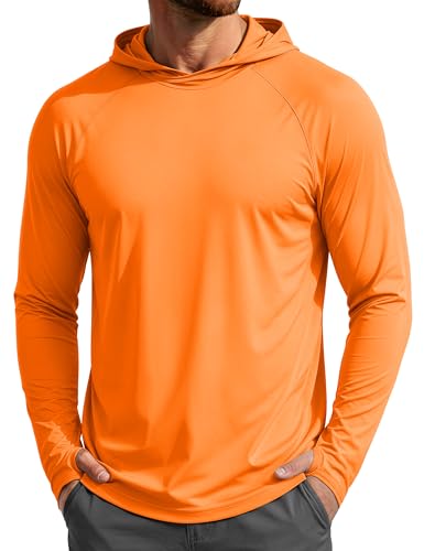 Image of MAGCOMSEN Men's Running Gym Top UPF 50+ Sun Protection Long Sleeve T Shirt Lightweight Quick Dry Breathable Hoodies for Sports,Orange,M