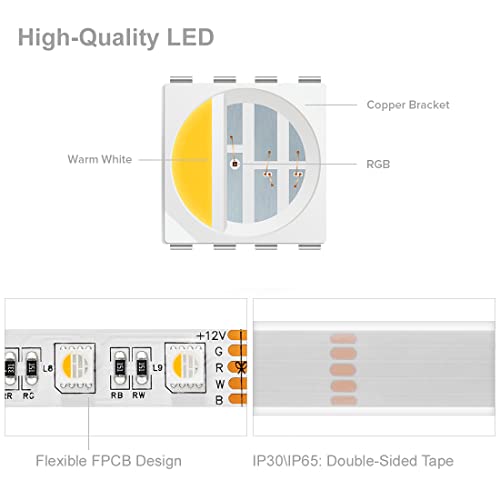 Btf-Lighting 5050 Rgbw Rgb+Warm White(2700K-3000K)4 Colors In 1 Led 16.4Ft 60Leds/M Multi-Colored Led Tape Lights Ip65 Silicone Tube Waterproof White 12Mm Pcb Dc12V For Bedroom Kitchen Home Decoration #TOP2