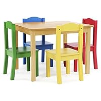 Humble Crew Kids Wooden Table and 4 Chairs Set, Natural/Primary - Kids Table and Chair Set for Toddlers and Children for Arts, Crafts, and Snack Time - Sturdy, Durable Toddler Activity Table